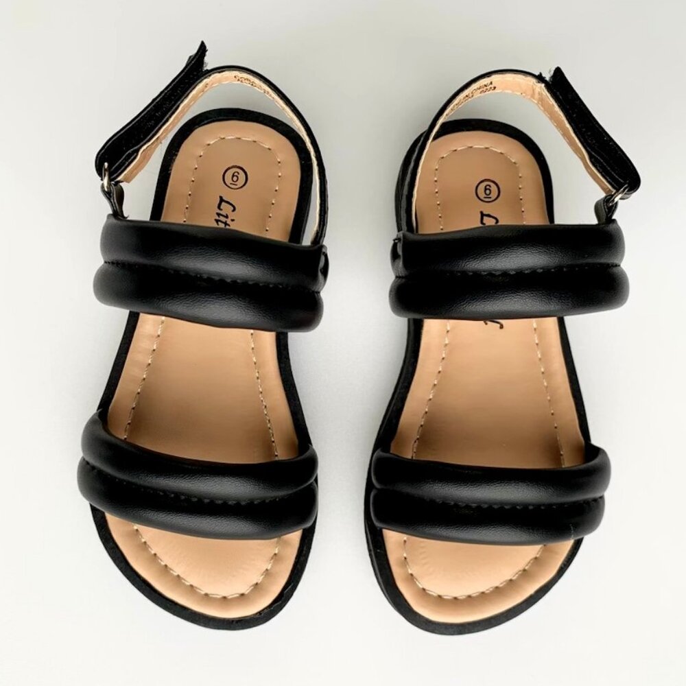 Toddler / Little/ Big Girls Puffy PU Slingback Open Toe Summer Sandal Shoes -Blk